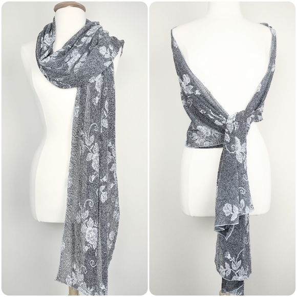 Gray Shawl - Silver Sheer Floral Lace Formal or Special Occasion Scarf Wrap - Picture 1 of 5